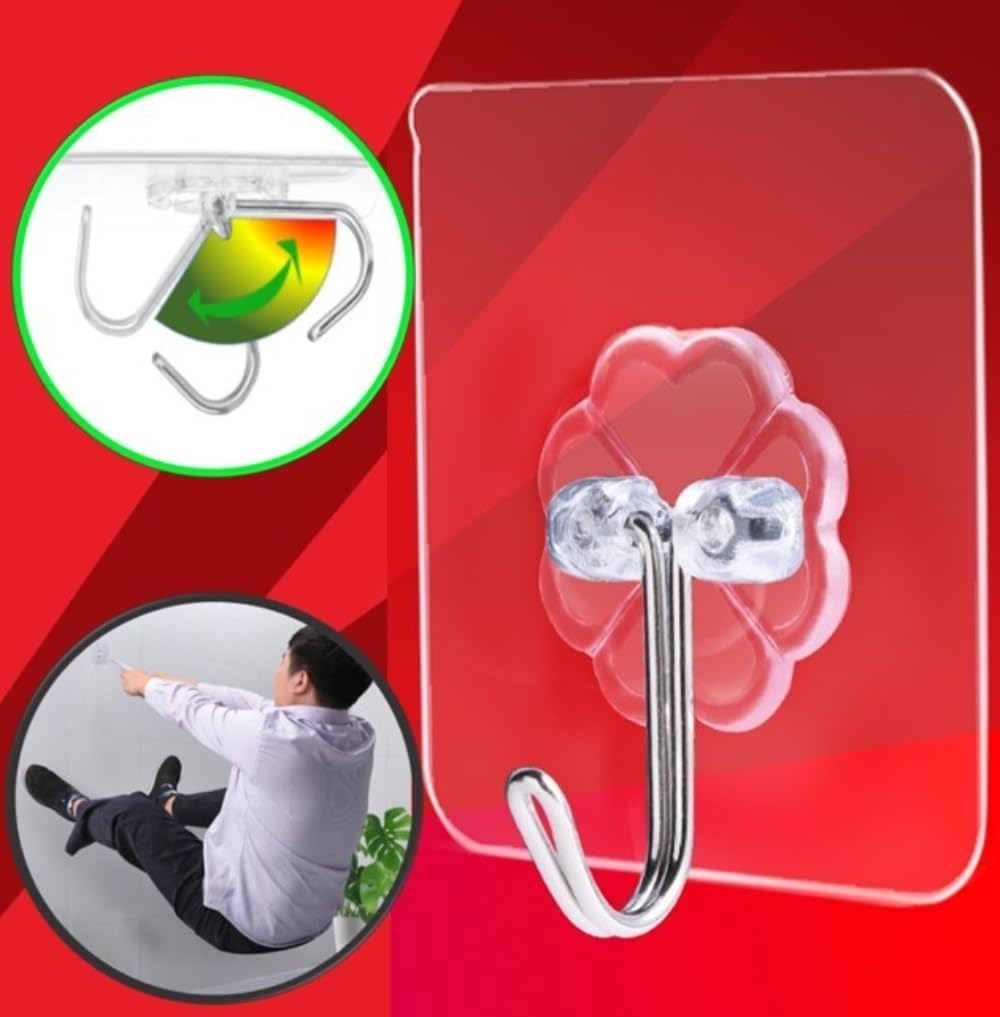 40pcs Heavy Duty Adhesive Hooks for Damage-Free Hanging - Transparent Plastic Hangers for Ceilings and Walls