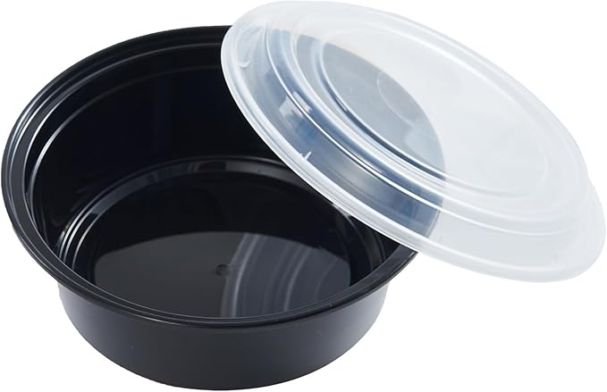 CIAO! Heavy Weight 32oz Injection Molded Microwavable Black Round Food Container with Lid (150/case)