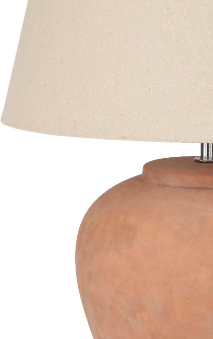 Nourison Home 20" Rustic Terracotta Ceramic Table Lamp with Fabric Shade, Bedside Nightstand Lamp for Bedroom, Living Room, Entryway