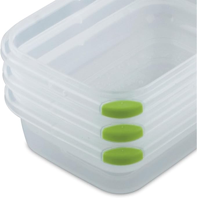 Sterilite Ultra-Seal 3.1 Cup Rectangle, Airtight Food Storage Container, Latching Lid, Microwave and Dishwasher Safe, Clear With Green Gasket, 24-Pack