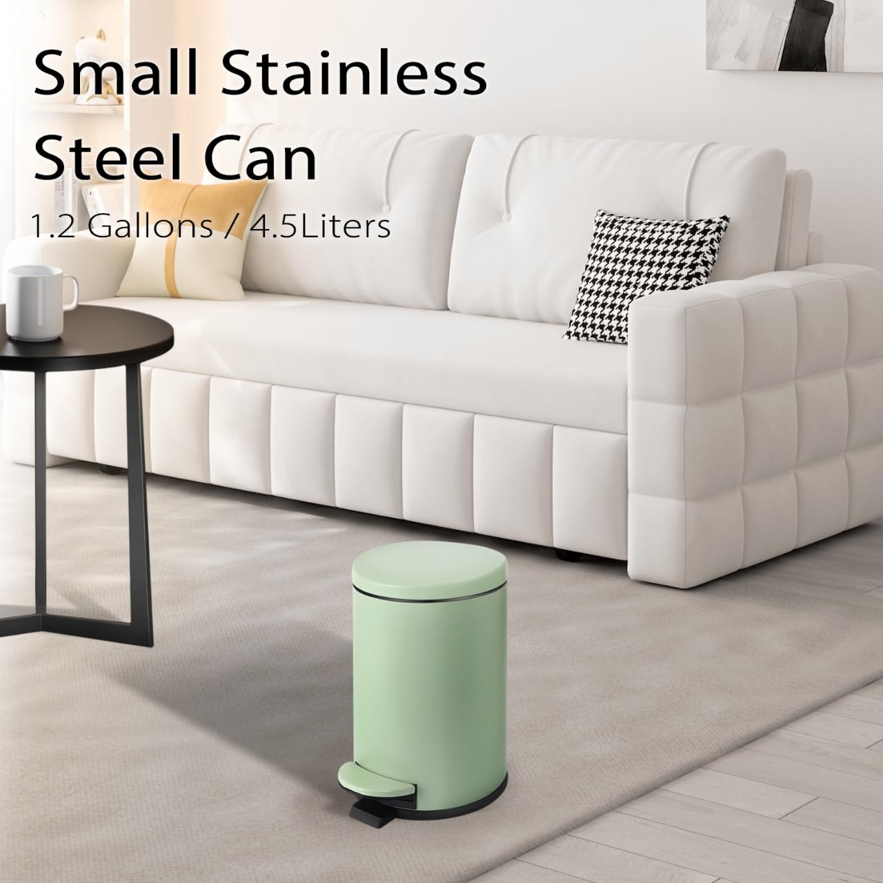 TIPGO Small Trash Can with Lid Soft Close, 4.5 Liters / 1.2 Gallon Bathroom Garbage Can, Mini Step Trash Bin, Stainless Steel Wastebasket for Bathroom, Bedroom, Office (Green)