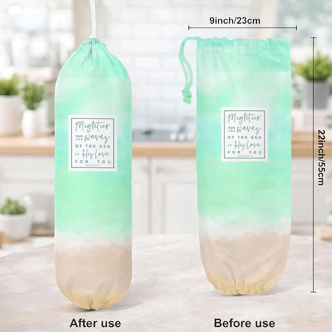 Plastic Bag Holder, Mightier Τhan The Waves of Τhe Sea is His Love for You Plastic Bag Holder, Reusable Grocery Bags Organizer, Christian Kitchen Gift for Women Plastics Bags Holders with Bible Verse