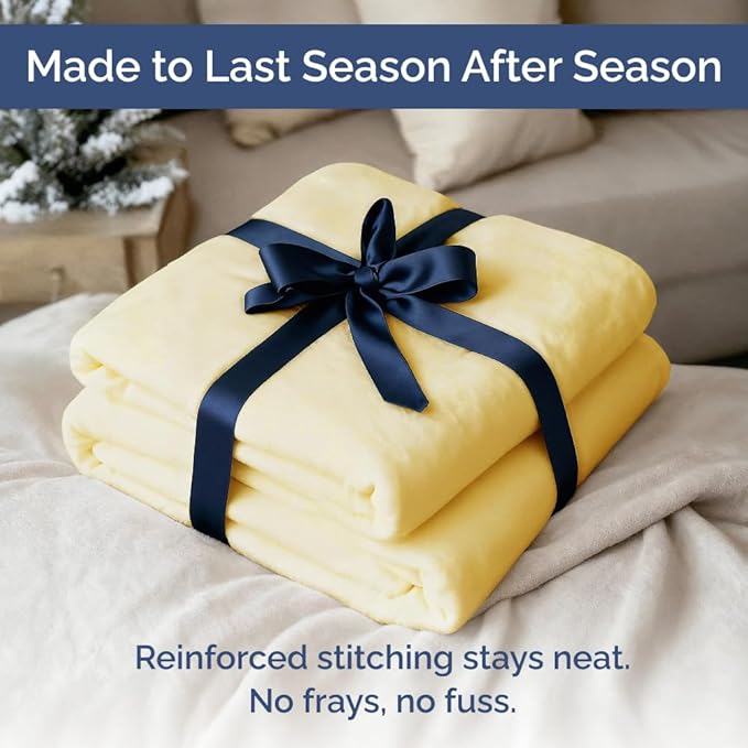 Ultra Soft Fleece Blanket Queen Size - Flannel Fleece Luxury Queen Blanket - Lightweight for Couch Bed Chair - Thick, Warm & Breathable - All Season Cozy Fuzzy, Anti-Static Microplush Bedding, Yellow