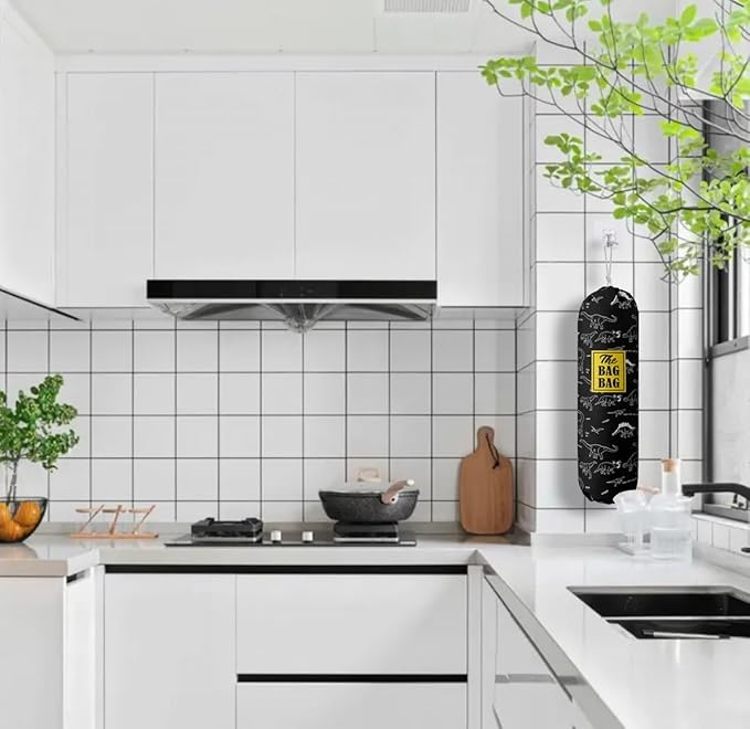 HiLus Dinosaur Pattern Grocery Bags Holder, Wall Mount Plastic Bags Storage Container Dispenser, Kitchen Organizer (H-18)