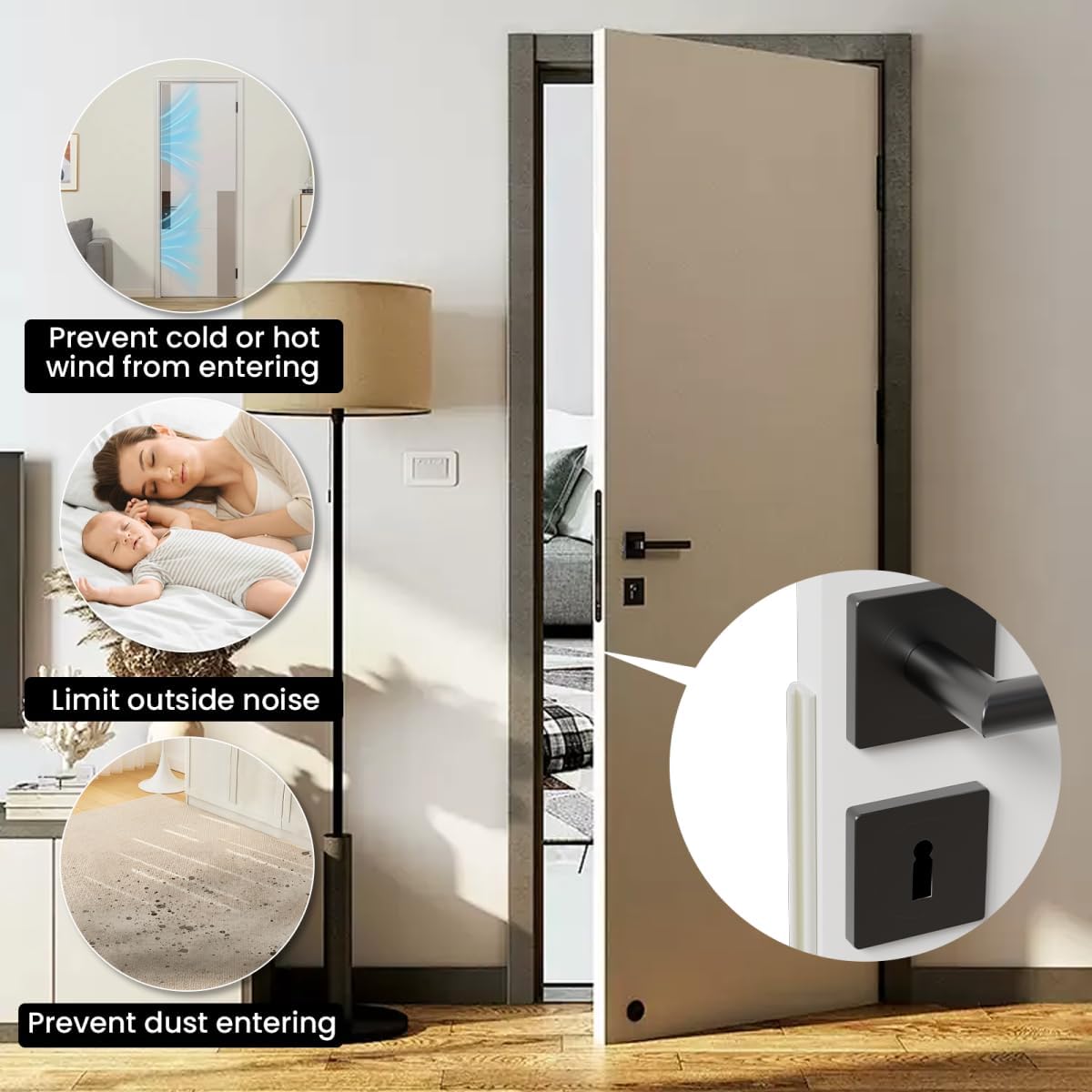 V Shape Foam Weather Stripping Door Frame Seal Strip 2Pcs×26FT White, Draft Stopper, Insulation Winter, Weatherstripping, Gap Sealing, Soundproofing, Self-Adhesive Used for Exterior Front Door Side