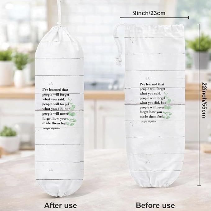 Plastic Bag Holder, Inspirational Quote Plastic Bag Holder for Kitchen Essentials, Trash Sack Storage Dispenser for Home Decor, Kitchen Gifts to Women Family Friends Grandma Mom