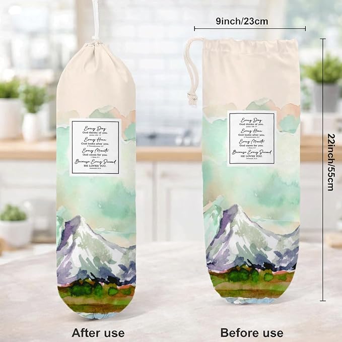 Plastic Bag Holder, Plastic Bag Holder with Bible Verse, Reusable Hanging Grocery Bags Organizer for Home Kitchen Pantry Decor, Inspirational Religious Kitchen Gifts for Women Friends and Family