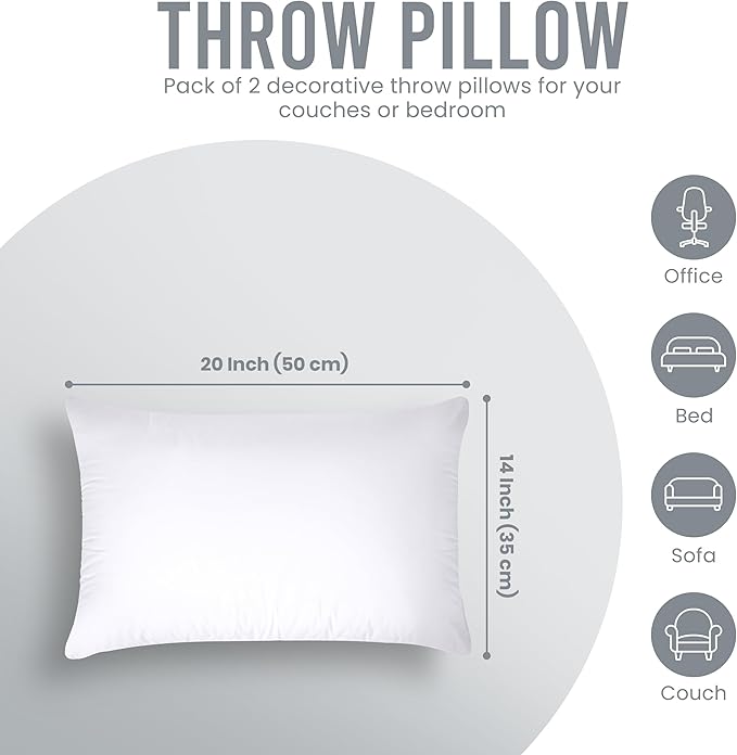 Utopia Bedding 14x20 Pillow Inserts, Set of 2, White – Indoor Decorative Throw Pillows for Bed, Sofa & Couch – Soft, Supportive & Fluffy Cushion Inserts