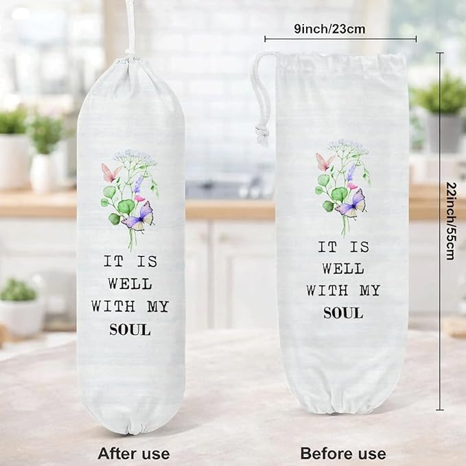 Plastic Bag Holder, It Is Well with My Soul Plastic Bag Holder, Reusable Trash Bags Organizer Kitchen Decor, Christian Kitchen Gift for Women Plastics Bags Holders with Bible Verse