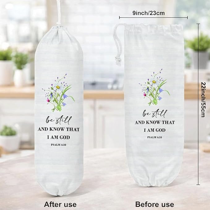 Plastic Bag Holder, Be Still And Know That I Am God Plastic Bag Holder Christian Decor, Reusable Hanging Grocery Bags Organizer, Wall Mount Trash Bags Storage Container Dispensers