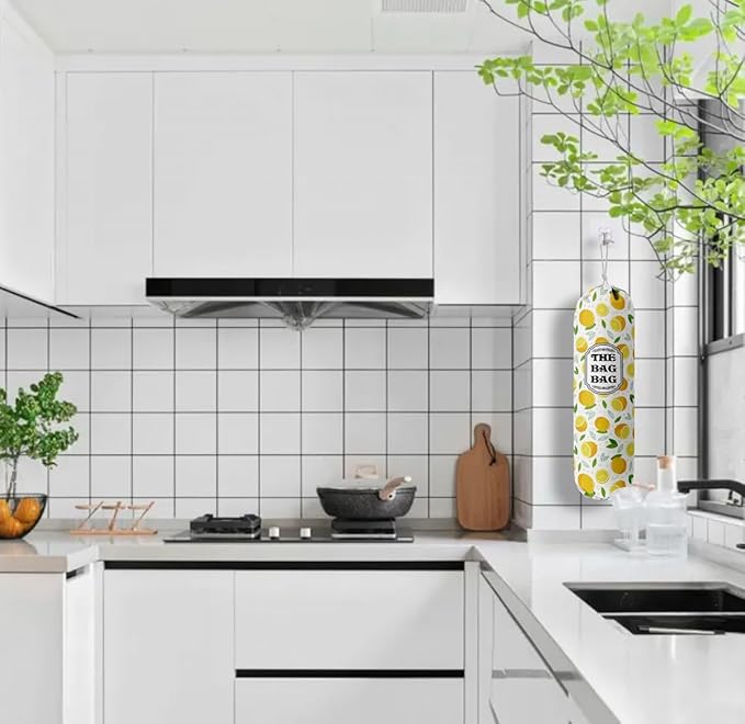 The Bag Grocery Holder, Lemon Organizer for Shopping Bags, Wall Mount Plastic Storage Container Dispenser, Kitchen Gifts for Women Family Friends Grandma Mom (C-2)