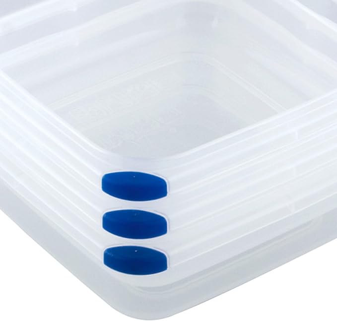 Sterilite Ultra-Seal 4 Cup Square, Airtight Food Storage Container, Latching Lid, Microwave and Dishwasher Safe, Clear With Blue Gasket, 6-Pack