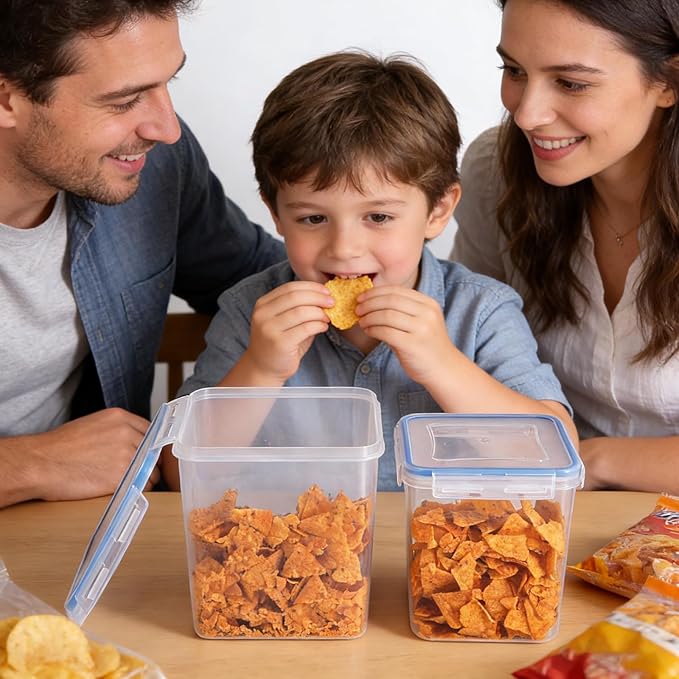 2 Pack Chip Containers for Pantry, Chip Storage Containers Suitable for Corn Chips, Potato Chips, Snacks, Grains, Sugar and Flour, 5.2L/175 Oz, Snack Storage Containers for Pantry, Fridge, and Cabinet