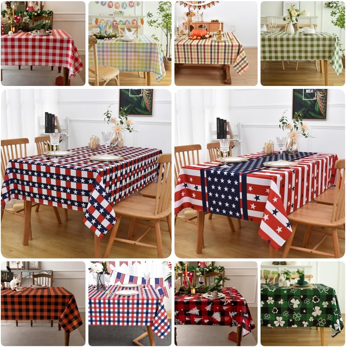 Red Tartan Waterproof Plaid Christmas Tablecloth Fabric - Square 58x58 Inch Classic Gingham Checker Holiday Table Cloth for Indoor Use - Xmas Table Cover for Picnics, BBQs, and Parties