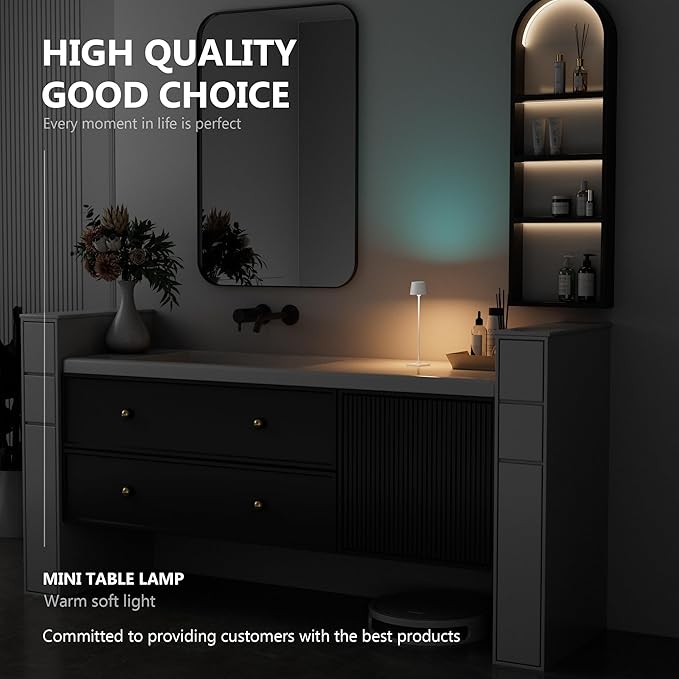 Timjorman Compact Cordless Table Lamp, Rechargeable LED Night Light, Dual Light Source (RGB Top & Warm Bottom), Touch Control & Timer, Metal Lamp for Bedroom & Kids Room (White 1PACK)