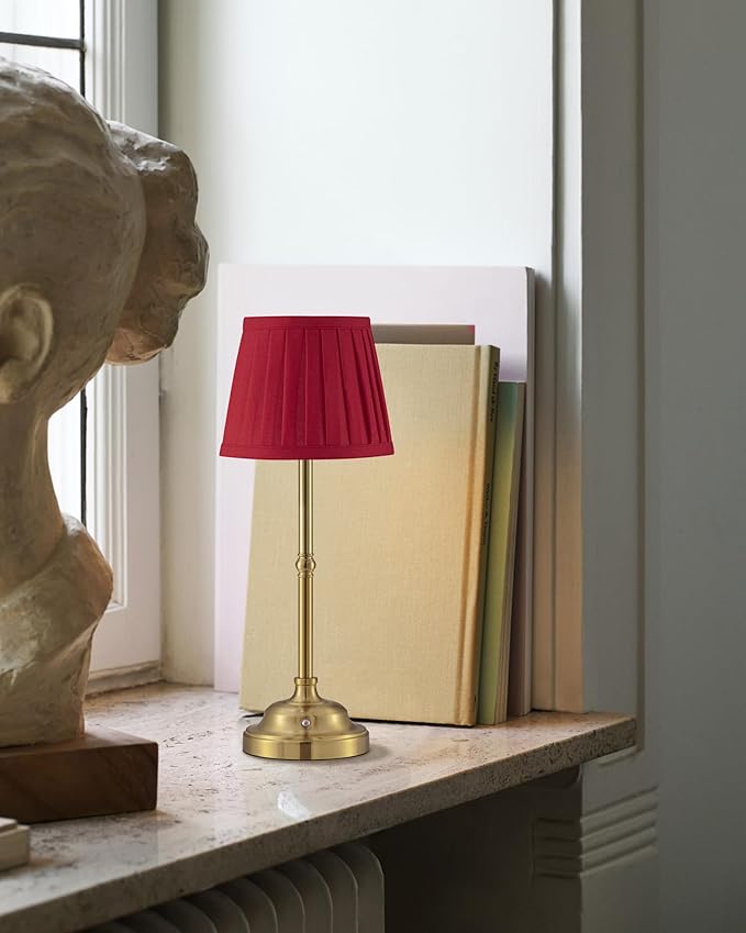 KDG Cordless LED Table Lamp Set of 2, Portables Fabric Shade Desk Lamps, 4000mAh Rechargeable Battery Powered Lighting, Dimmable Light for Dining Room, Bedroom, Bedside, Night Light, Balcony (Red)