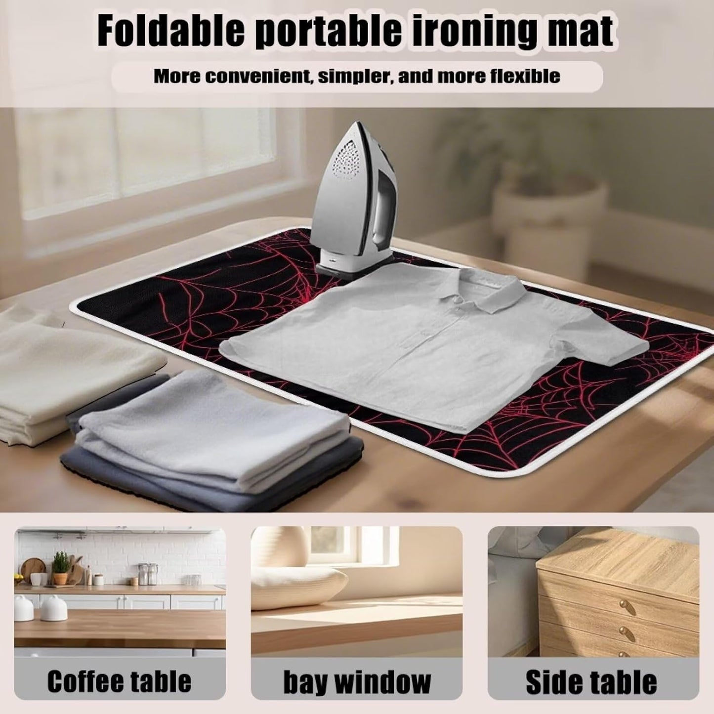Ironing Mat Red Spider Web Portable Ironing Pad Blanket for Table Top Heat Resistance Foldable Lightweight 32 x 16 Inch Small Ironing Pads for Washer,Dryer,Countertop