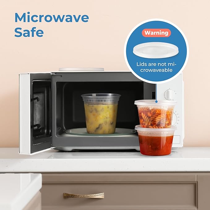 Fit Meal Prep 40 Pack 8 oz Deli Containers with Lids, US Made Leakproof Quart Containers with Lids, Clear Plastic Food Storage Container with Lid, Microwave Freezer Safe Meal Prep Container