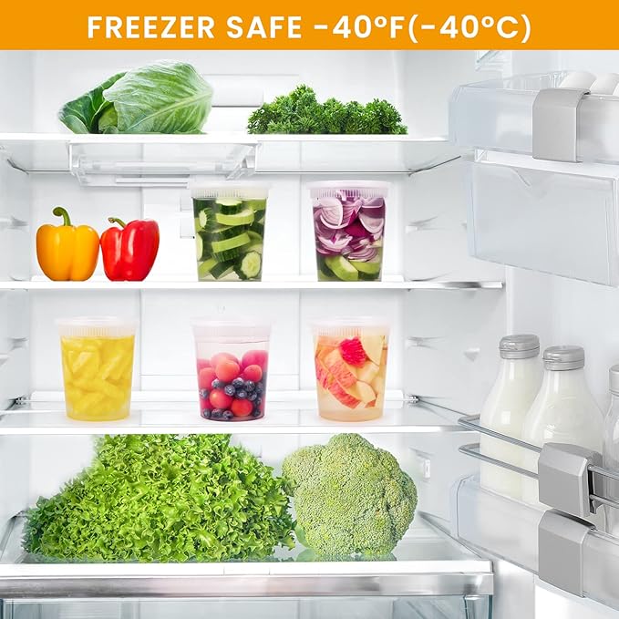 32oz Plastic Deli Food Storage Soup Containers with Airtight Lids, Extra-Thick, Slime, Soup, Leakproof,Stackable,Microwave/Freezer/Dishwasher Safe, BPA Free (24Pack)