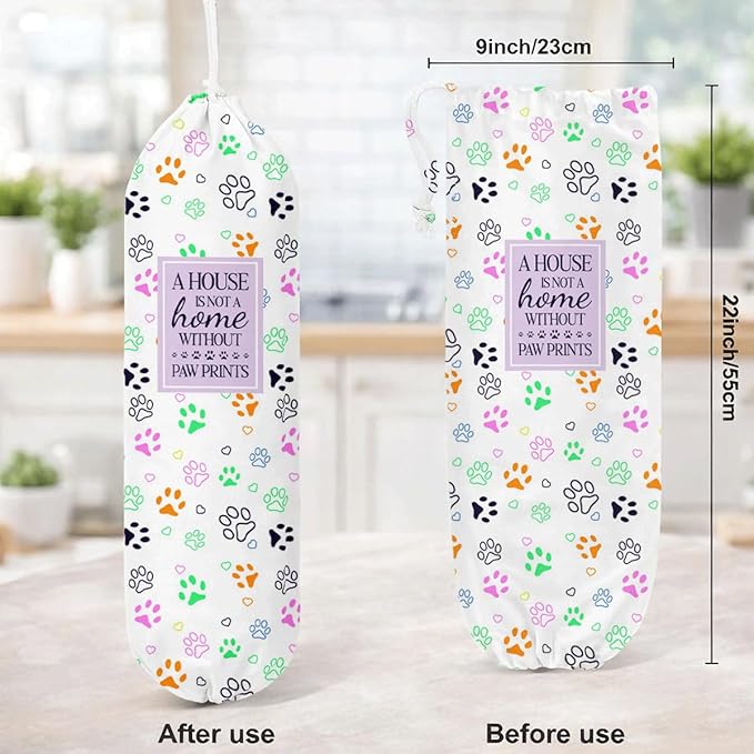 Funny Plastic Bag Holder, Colorful Paw Prints Plastic Bag Holder, Bags Holders for Plastics Bags Groceries Store, Reusable Grocery Sack Storage Dispenser, Kitchen Gifts For Women Family Friends