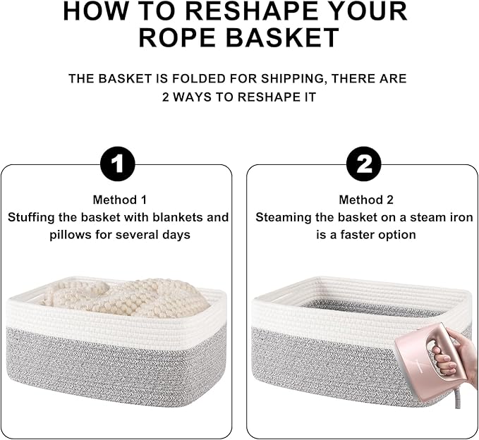 OIASKET Storage Baskets for Organizing 3 Pack, Woven Baskets for Shelves, Closet Organizer Bins Empty Gift Basket Toy Storage for Toys, Books, Towels, Clothes, 15"x11.42"x6.7", Grey