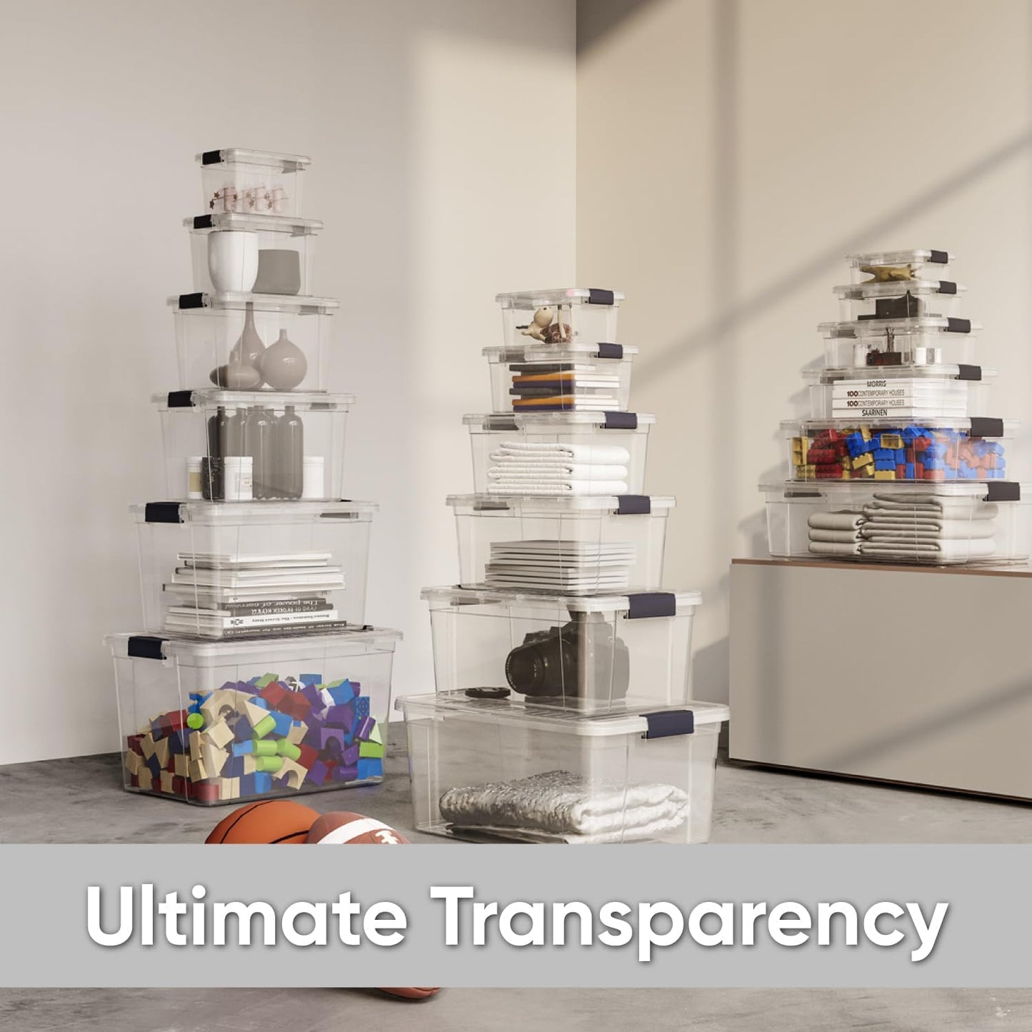 Superio Storage Bins with Lids- 4 Pack, 7.4 Qt Clear Boxes for Organizing, Stackable Plastic Containers- BPA Free, Non-Toxic, Odor Free, Organizer for Home, Office, Dorm