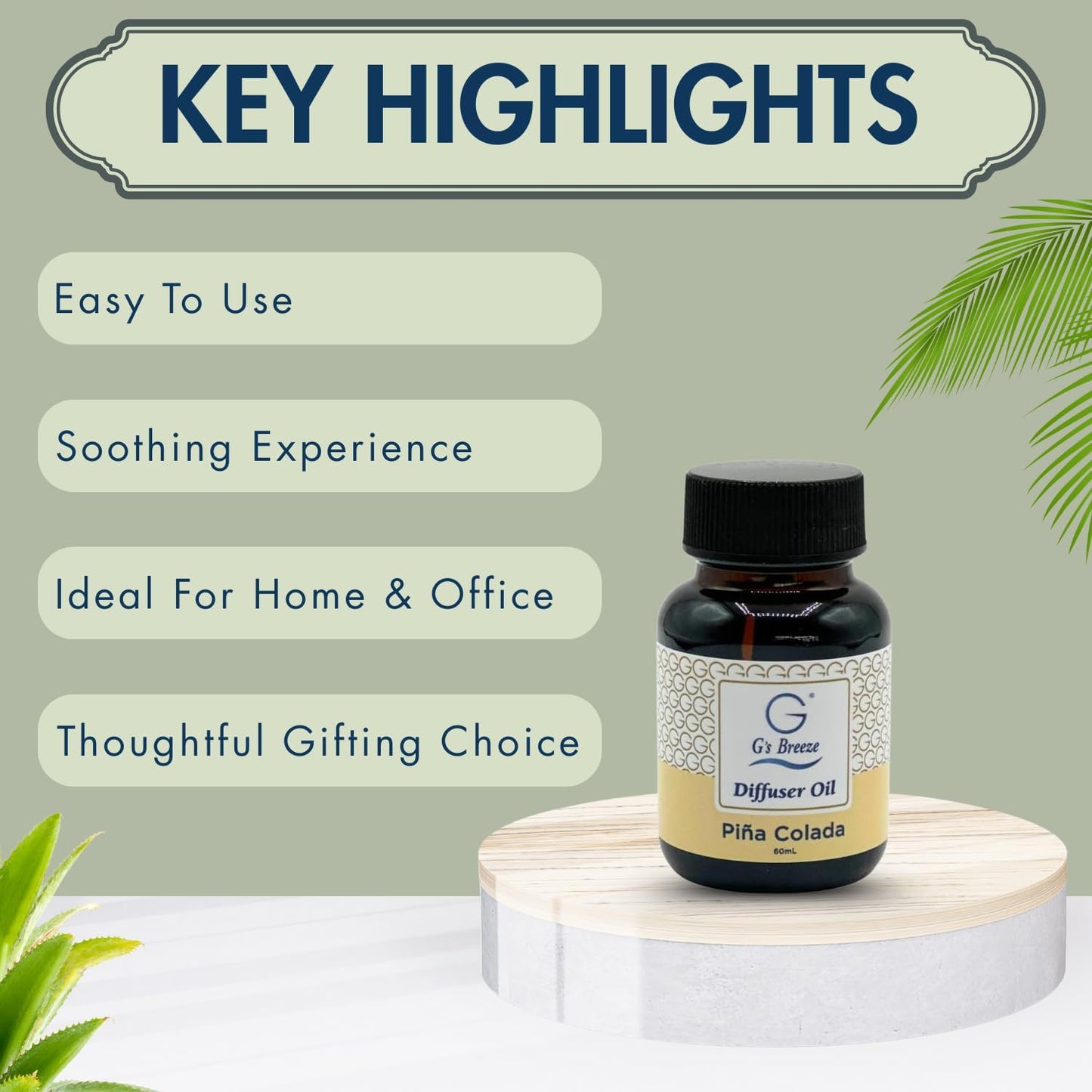 G's Breeze Piña Colada Diffuser Oil Refill - Tropical Coconut & Pineapple Scent - Long Lasting Fragrance, Uplifting Aroma - Ideal for Home & Office - Refreshing & Inviting Atmosphere - 60 ML