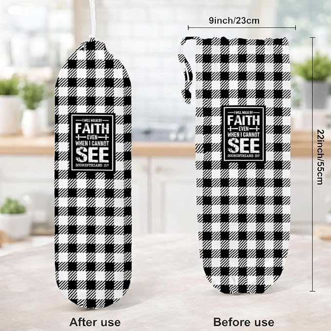 Plastic Bag Holder, I Will Walk by Faith Even When I Cannot See Plastic Bag Holder, Reusable Trash Bags Dispenser, Christian Kitchen Gifts for Women Inspirational Plastics Bags Holders