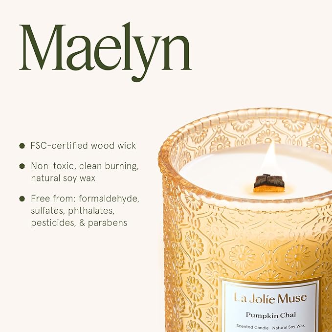 LA JOLIE MUSE Pumpkin Chai Candle – Pumpkin, Spicy Chai & Vanilla Scent | 19 oz Large Wooden Wick| Natural Soy Wax | 90 Hours Clean Burn | Gift-Ready for Autumn Hosting | Seasonal Home Décor