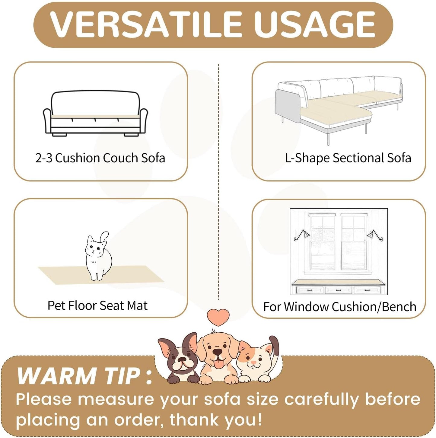 OTOB Couch Cover for Dogs Washable, Non Slip Plush Fuzzy Sofa Covers for 3 Cushion Couch Pet Friendly, Soft All Seasons Sofa Slipcover Cozy Furniture Protector (Cream, 31.5" x 82.7")