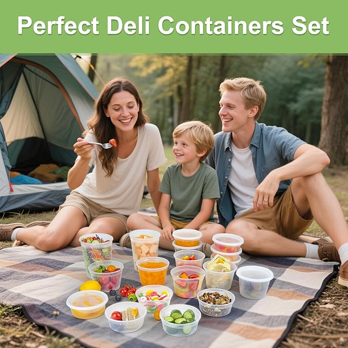 60 Sets (120-Piece) Deli Containers with Lids, 32/16/8 oz X 20 Set Each, Leak-Proof & BPA Free Airtight Takeout Plastic Food Storage Containers for Soup, Freezer/Microwave/Dishwasher Safe