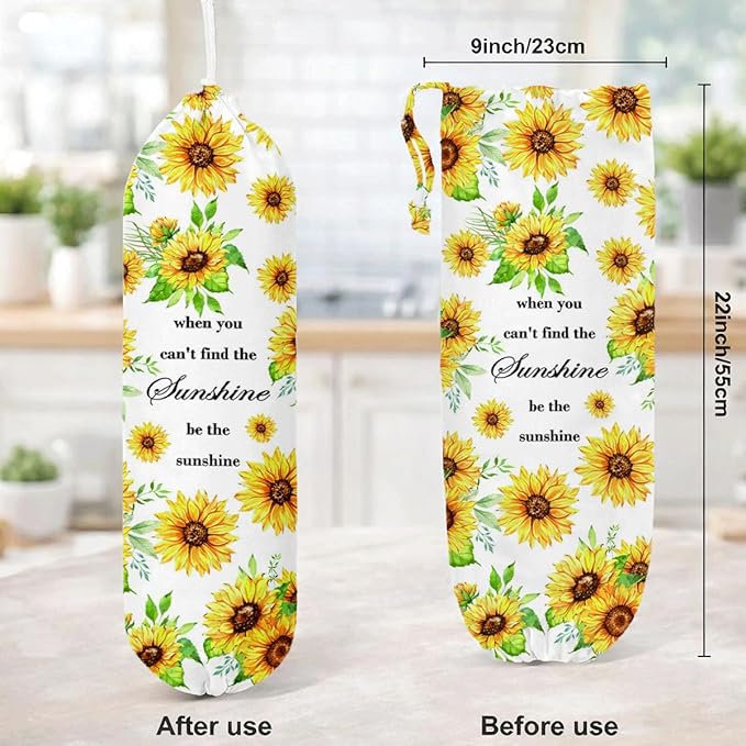 Sunflower Plastic Bag Holder, Inspirational Plastic Bag Holder for Kitchen Essentials, Floral Trash Sack Storage Dispenser for Home Decor, Kitchen Gifts to Women Family Friends Grandma Mom