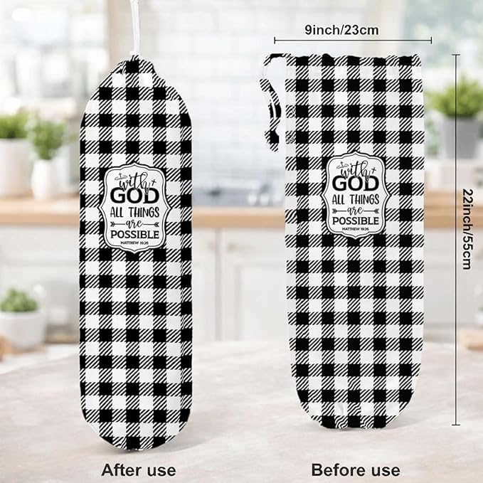 Plastic Bag Holder, with God All Things are Possible Plastic Bag Holder, Reusable Trash Bags Dispenser, Christian Kitchen Gifts for Women Inspirational Plastics Bags Holders