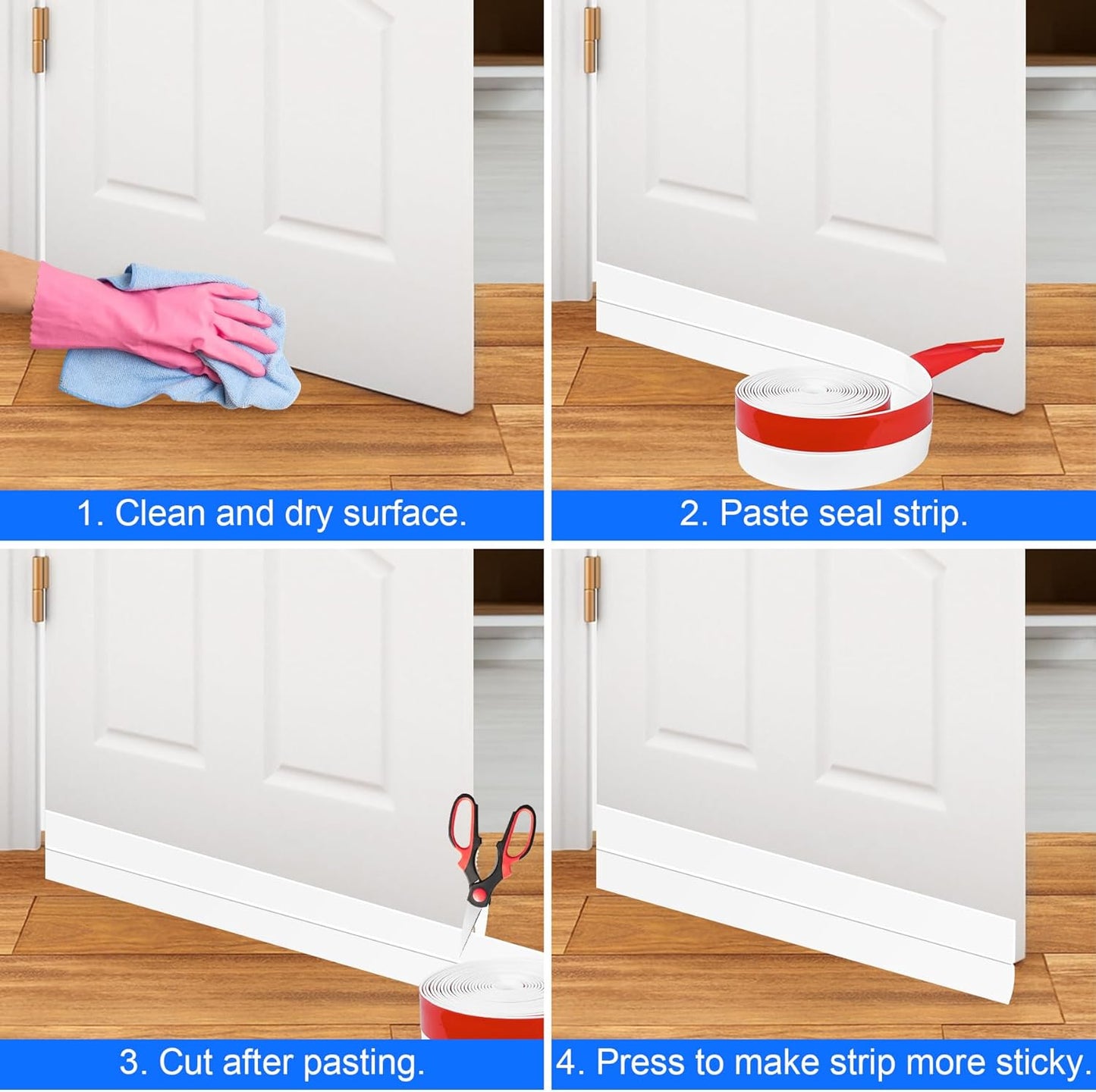 ToLanbbt Weather Stripping Silicone Door Seal Strip 1 in x 20 ft Door Draft Stopper Self Adhesive Door Draft Tape, Side & Bottom Gaps Insulation Strip for Glass Shower Door Sliding Door Window, White