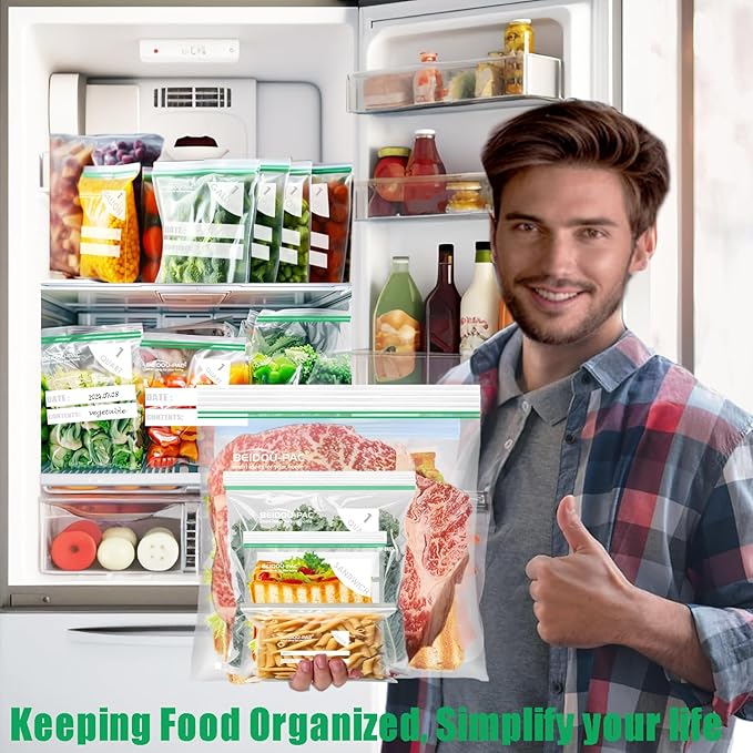 2 Gallon Large Food Storage Freezer Bags, 125 Count | Double Zipper | 13" * 15", Freshness Easy Open Reclosable Clear Plastic Bags