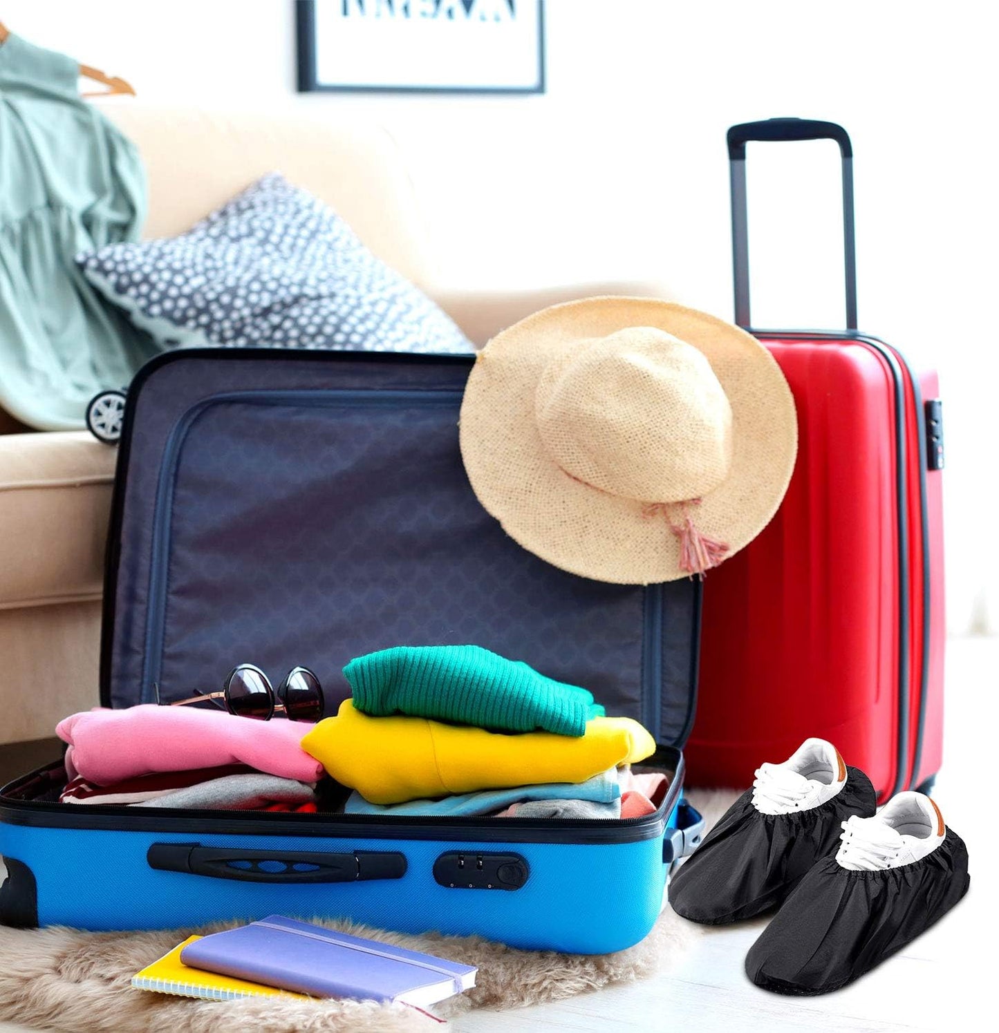 Frienda 16 Pairs Non Slip Reusable Shoe Covers Waterproof Boot Covers for Household Carpet Floor Protection Machine Washable (Large)