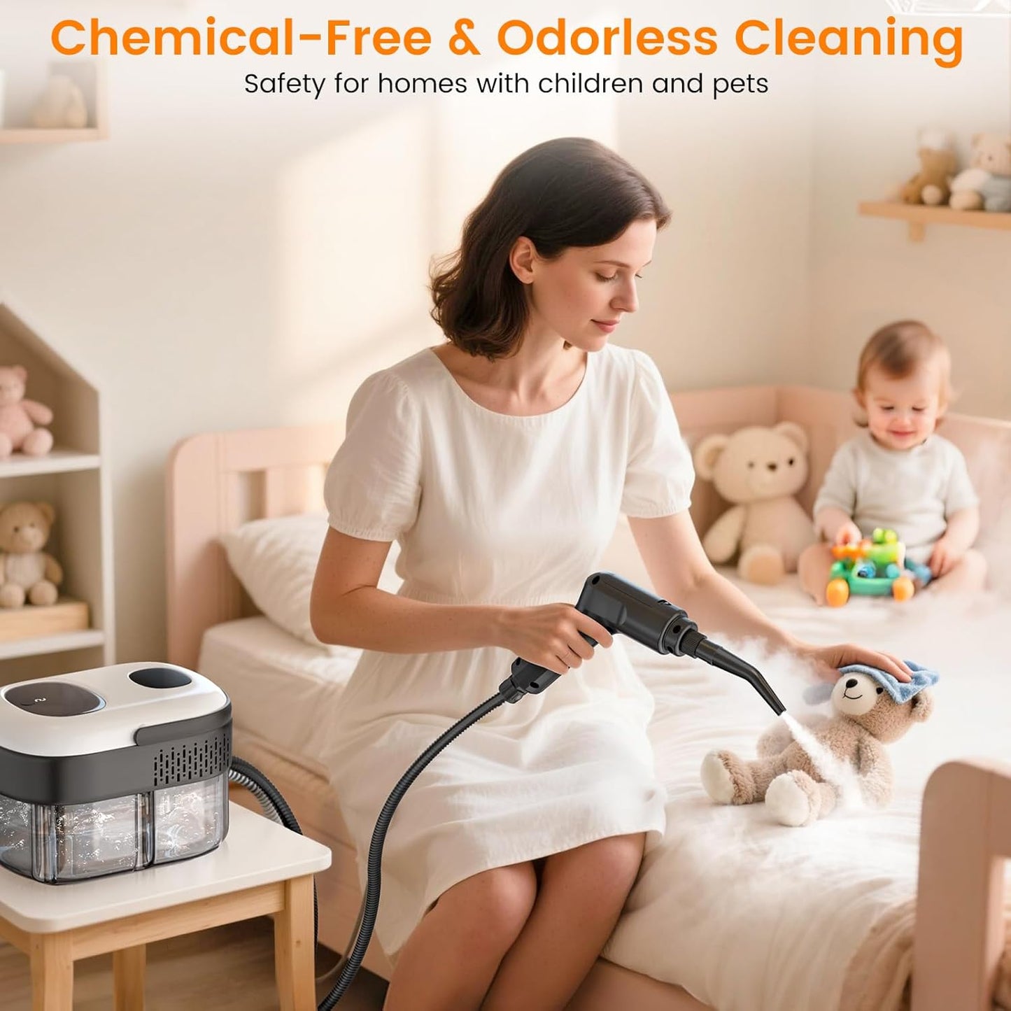 Pressurized Steam Cleaner, 3-Level Adjustable Handheld Steamer Cleaning for Home, 15s Fast Heat-Up & 47.3oz Tank, 2500W Multi-Surface Portable Steamer for Floor/Grout/Car/Kitchen & Bathroom