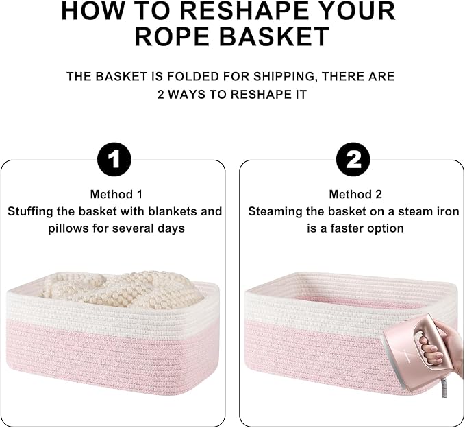 OIASKET Storage Baskets for Organizing 3 Pack, Woven Baskets for Shelves, Closet Organizer Bins Empty Gift Basket Toy Storage for Toys, Books, Towels, Clothes, 15"x11.42"x6.7", Pink