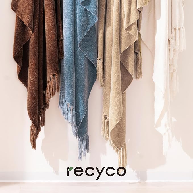 RECYCO Throw Blanket Soft Cozy Chenille Throw Blanket with Fringe Tassel for Couch Sofa Chair Bed Living Room Gift (Dusty Blue, 50'' x 60'')