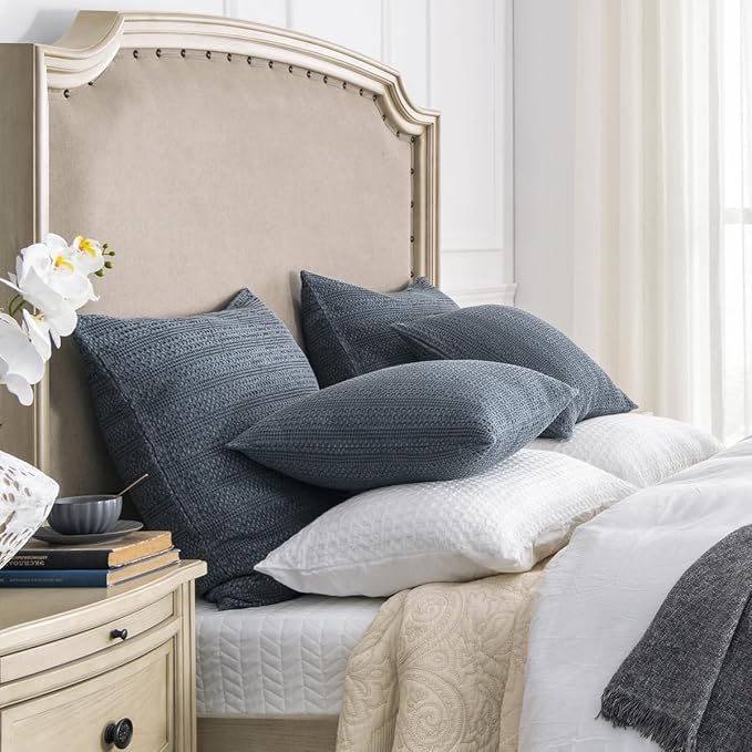 COCOPLOCEUS 24x24 Pillow Covers Set of 2 Euro Sham Pillow Covers Cotton Euro Pillow Shams, Boho Throw Pillow Covers Large Decorative Square Pillowcase for Couch Bed, Blue Grey