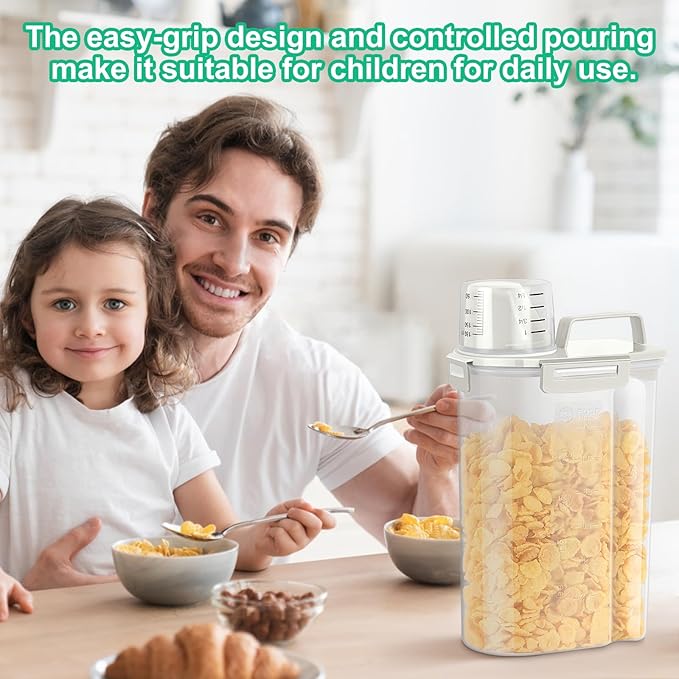 TBMax Rice Storage Container 3 to 5 Lbs - Small Pet Dog Cat Food Container Dispenser with Easy Pouring Spout & Cup, Portable Cereal Container for Small Spaces, Travel, or Daily Use -Beige