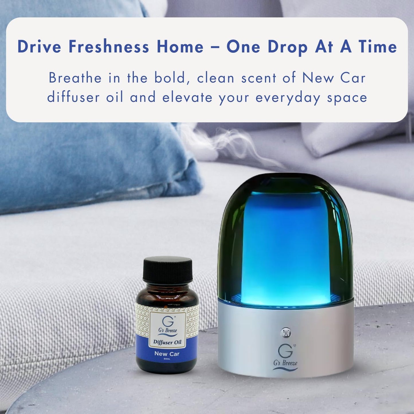 G's Breeze New Car Diffuser Oil Refill - Crisp & Fresh Scent Inspired by Luxury Vehicles – Long-Lasting Freshness for Home & Office – Enjoy a Refreshing Clean Aroma - 60 ML