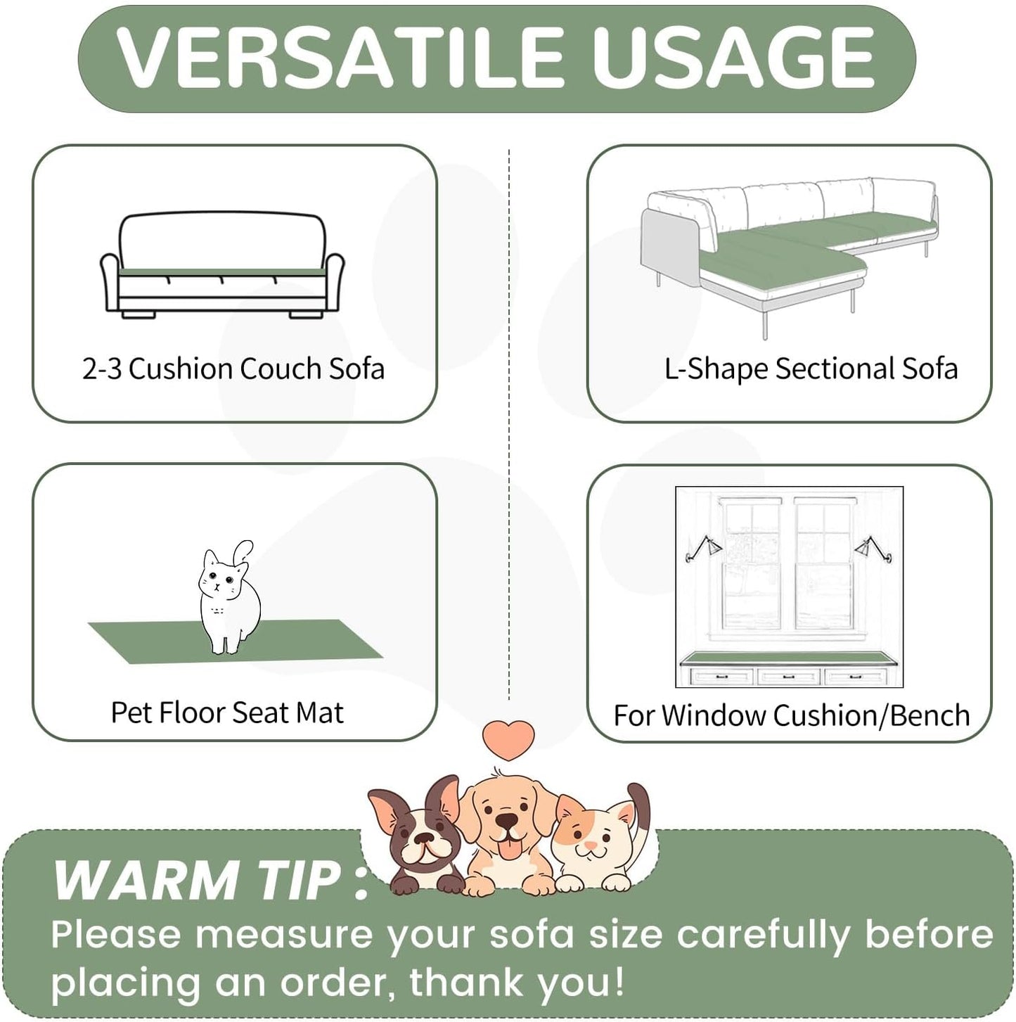 OTOB Dog Couch Covers for 3 Cushion Washable Non Slip Plush Pet Friendly Bed Mat Sofa Cover for Dogs, All Seasons Cozy Soft Fuzzy Furniture Protector Sofa Slipcovers (Matcha Green, 27.6" x 59.1")