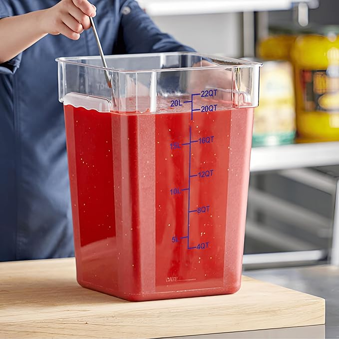 4 Pack 22 Quart Food Storage Containers with Lids, Polycarbonate Square Commercial Food Containers, NSF, Clear, New Version