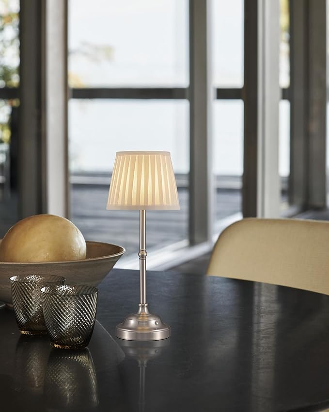 KDG Cordless LED Table Lamp Set of 2, Portables Fabric Shade Desk Lamps, 4000mAh Rechargeable Battery Powered Lighting, Dimmable Light for Dining Room, Bedroom, Bedside, Night Light, Balcony (Nickel)