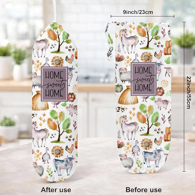 Plastic Bag Holder, Home Sweet Home Plastic Bag Holder, Farm Animals Bags Holders for Grocery Bags Groceries Store, Reusable Plastics Sack Storage Dispenser for Kitchen Decor