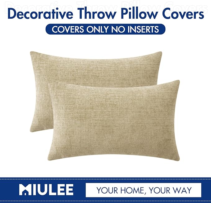 MIULEE Pack of 2 Beige Throw Pillow Covers 12x20 Inch Soft Pillow Covers for Sofa Living Room Spring Home Decor Couch Solid Dyed Cases