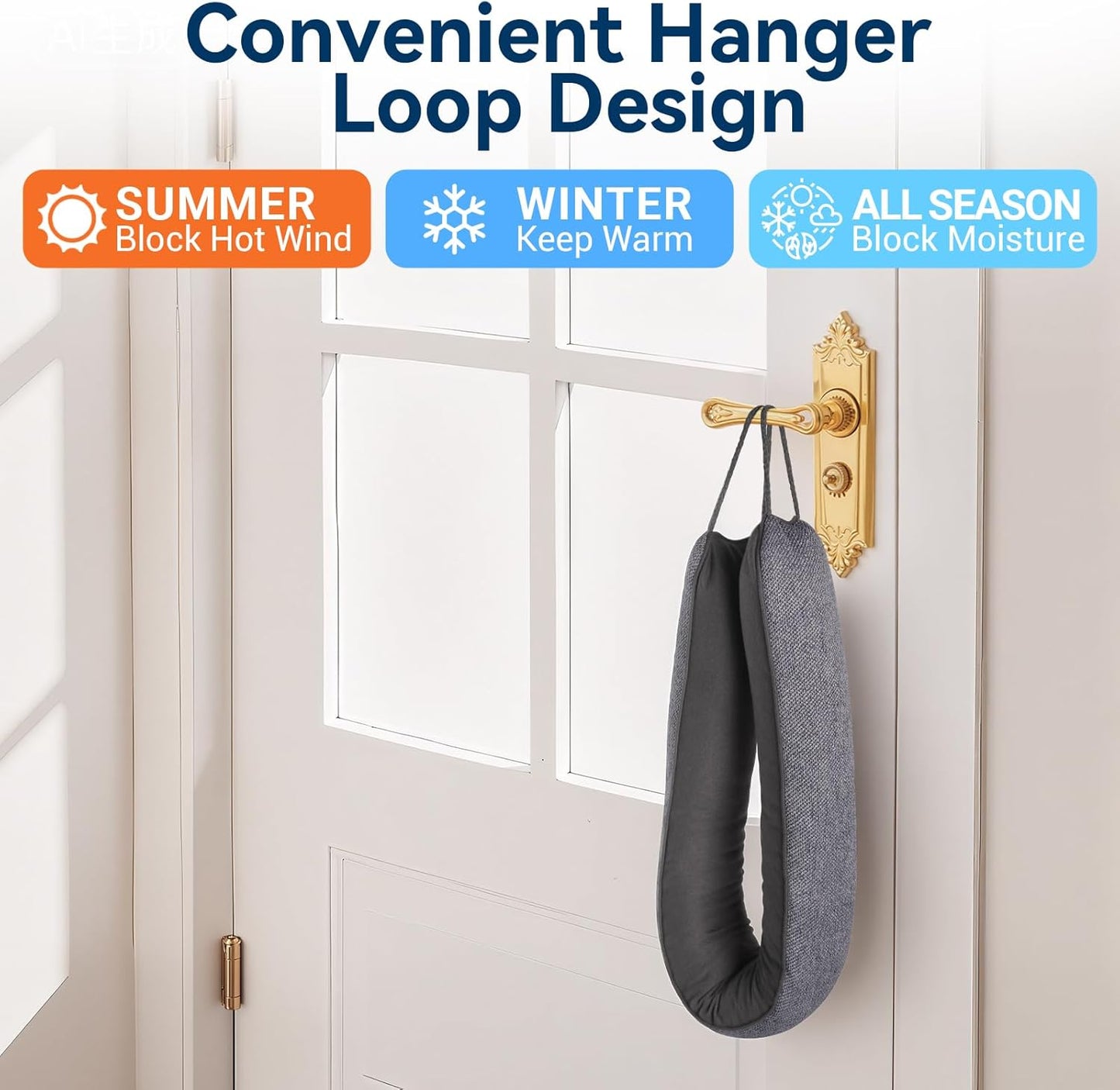 Door Draft Stopper for Bottom of Door, 36’’ Heavy Duty Under Door Draft Blocker Gap Filler, Door Seal for Noise Light Cold Air, with Adhesive Strips, Dark Gray