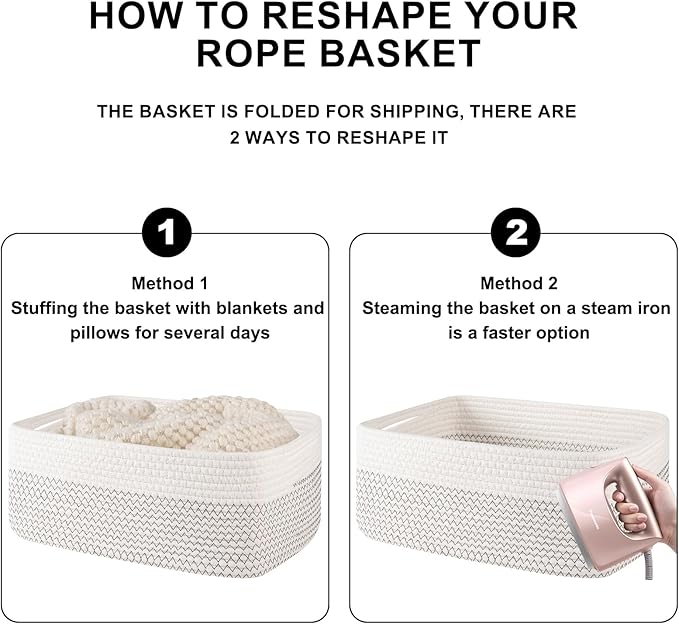 OIASKET Storage Baskets for Organizing 3 Pack, Woven Baskets for Shelves, Closet Organizer Bins Empty Gift Basket Toy Storage for Toys, Books, Towels, Clothes, 15"x11.42"x6.7", White & Black