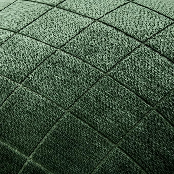 MIULEE Decorative Chenille Check Lumbar Throw Pillow Covers Vintage Plaid Couch Pillows 12x20 Inch Set of 2 Neutral Boho Cushion Covers Modern Spring Home Decor for Sofa Bed Living Room Moss Green